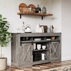 Meuble TV de style rustique avec portes coulissantes façon grange, pour téléviseurs jusqu'à 65 pouces, hauteur 86 cm, avec placard de rangement
