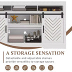 Meuble TV de style rustique avec portes coulissantes façon grange, pour téléviseurs jusqu'à 65 pouces, hauteur 86 cm, avec placard de rangement