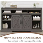 Meuble TV de style rustique avec portes coulissantes façon grange, pour téléviseurs jusqu'à 65 pouces, hauteur 86 cm, avec placard de rangement