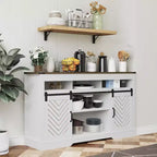 Meuble TV de style rustique avec portes coulissantes façon grange, pour téléviseurs jusqu'à 65 pouces, hauteur 86 cm, avec placard de rangement