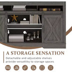Meuble TV de style rustique avec portes coulissantes façon grange, pour téléviseurs jusqu'à 65 pouces, hauteur 86 cm, avec placard de rangement