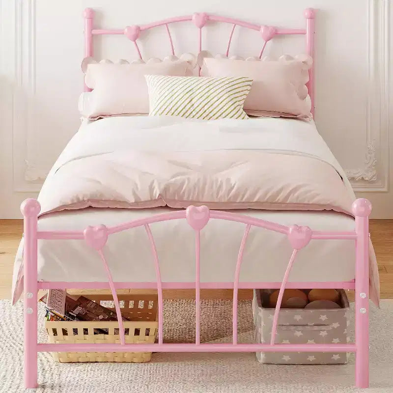 Twin Size Metal Platform Bed Frame with Headboard and Footboard, Sturdy Slatted Support, 11.2 Underbed Storage, No Box Spring Required