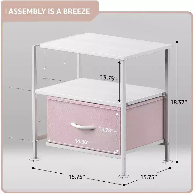 Table de chevet à 1 tiroir avec étagère ouverte et bac en tissu