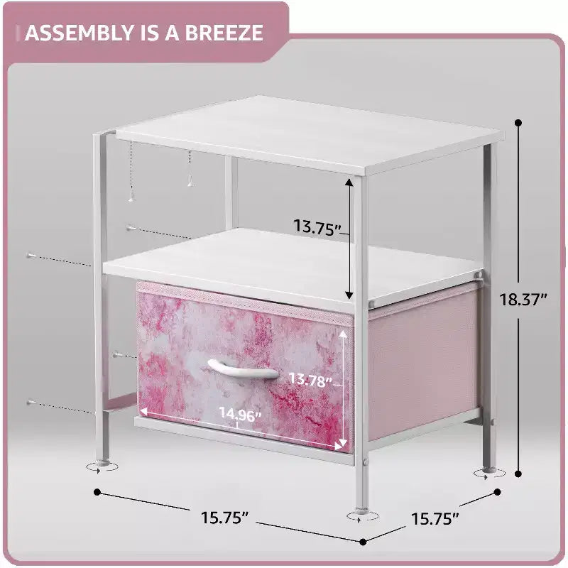 Table de chevet à 1 tiroir avec étagère ouverte et bac en tissu
