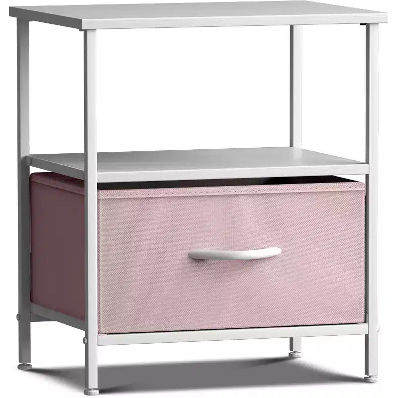 Table de chevet à 1 tiroir avec étagère ouverte et bac en tissu