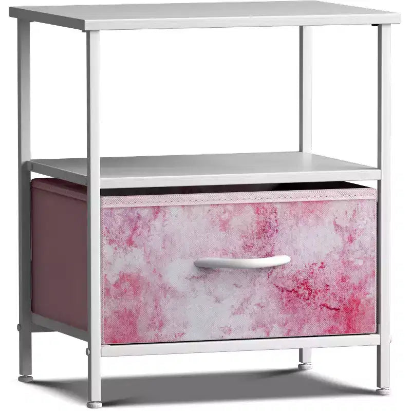 Table de chevet à 1 tiroir avec étagère ouverte et bac en tissu