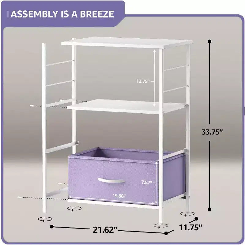 Table de chevet à 2 tiroirs avec étagère, cadre en acier, plateau en bois et bacs de rangement en tissu