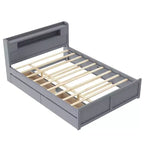 Lit plateforme Queen size avec lit gigogne, 2 tiroirs de rangement et tête de lit LED