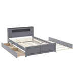 Lit plateforme Queen size avec lit gigogne, 2 tiroirs de rangement et tête de lit LED