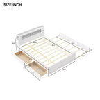 Lit plateforme Queen size avec lit gigogne, 2 tiroirs de rangement et tête de lit LED