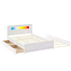Lit plateforme Queen size avec lit gigogne, 2 tiroirs de rangement et tête de lit LED