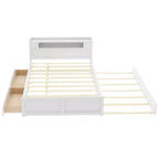 Lit plateforme Queen size avec lit gigogne, 2 tiroirs de rangement et tête de lit LED