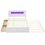 Lit plateforme Queen size avec lit gigogne, 2 tiroirs de rangement et tête de lit LED