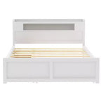 Lit plateforme Queen size avec lit gigogne, 2 tiroirs de rangement et tête de lit LED