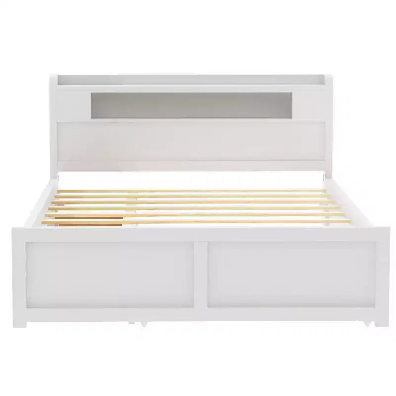 Lit plateforme Queen size avec lit gigogne, 2 tiroirs de rangement et tête de lit LED
