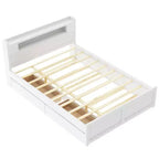 Lit plateforme Queen size avec lit gigogne, 2 tiroirs de rangement et tête de lit LED