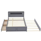 Lit plateforme Queen size avec lit gigogne, 2 tiroirs de rangement et tête de lit LED