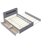 Lit plateforme Queen size avec lit gigogne, 2 tiroirs de rangement et tête de lit LED