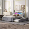 Queen Size Platform Bed with Trundle, Wood Storage Platform Bed with 2 Storage Drawers and LED Light