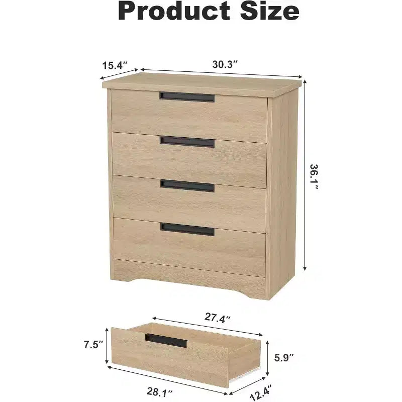 Commode 4 tiroirs avec poignées intégrées
