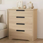 Embedded-handle design four-drawer cabinet, wooden drawer unit, space-saving compact storage cabinet, suitable for living rooms and hallways.