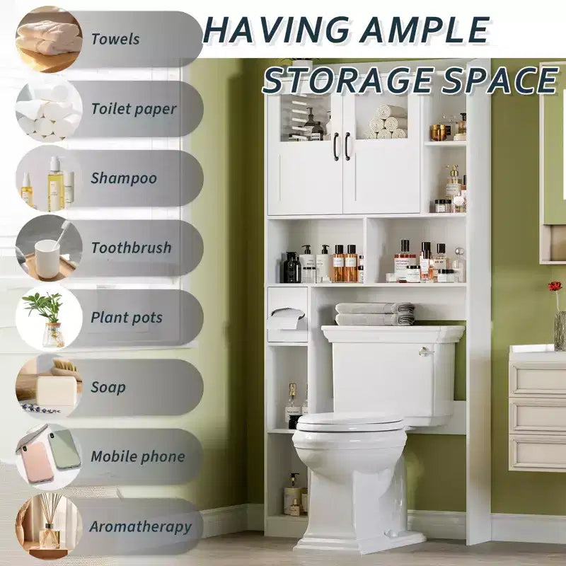 Meuble de rangement de ferme au-dessus des toilettes avec portes de grange et porte-rouleau de papier toilette