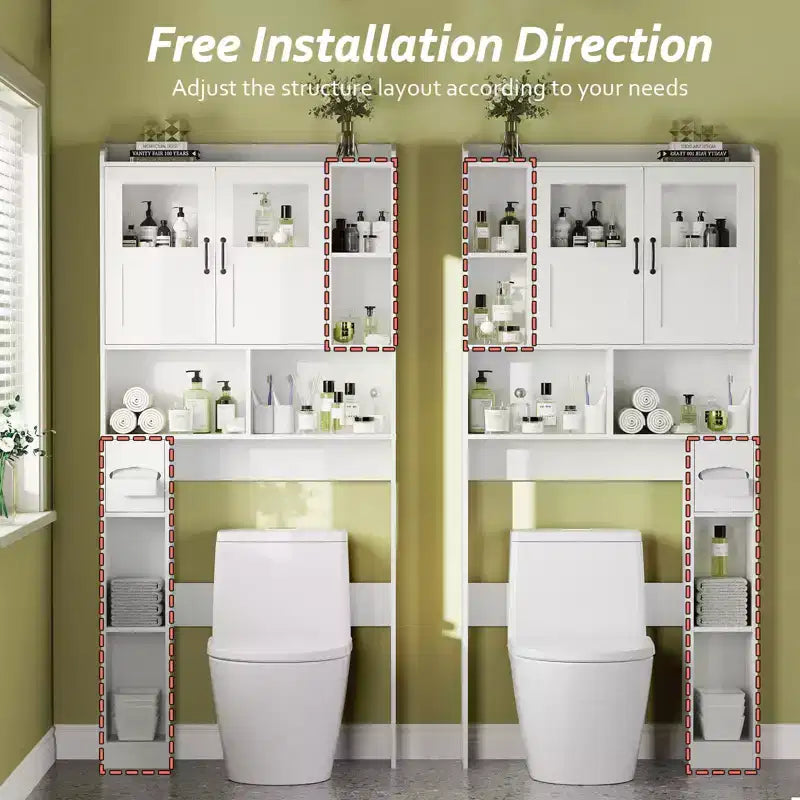 Meuble de rangement de ferme au-dessus des toilettes avec portes de grange et porte-rouleau de papier toilette