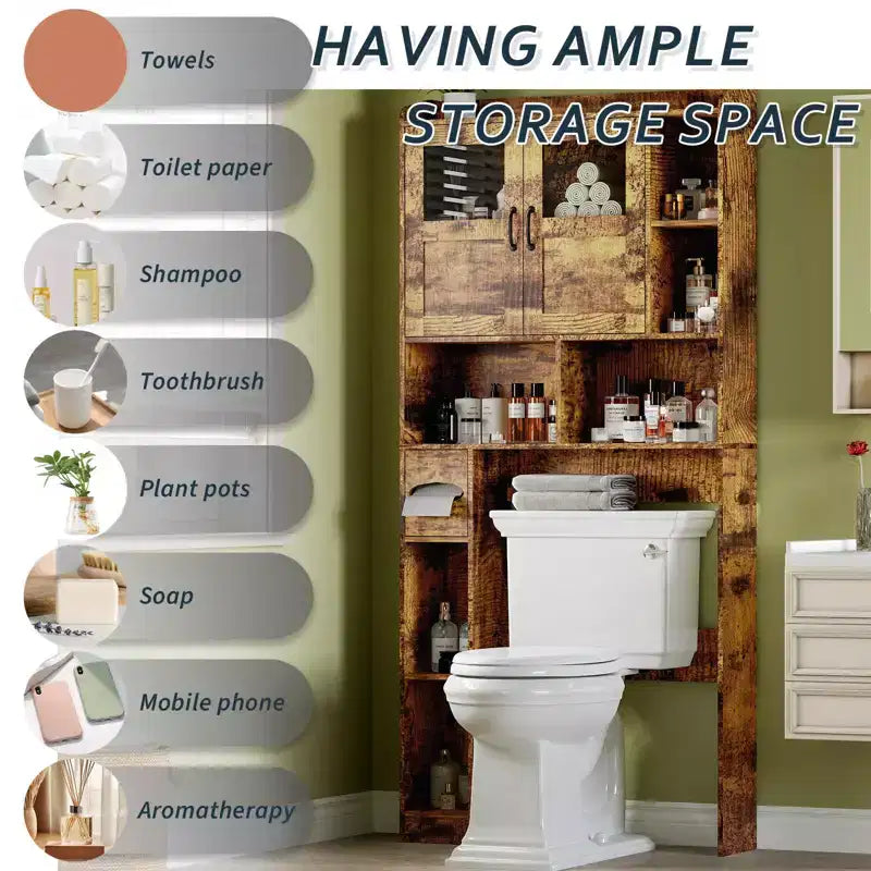 Meuble de rangement de ferme au-dessus des toilettes avec portes de grange et porte-rouleau de papier toilette