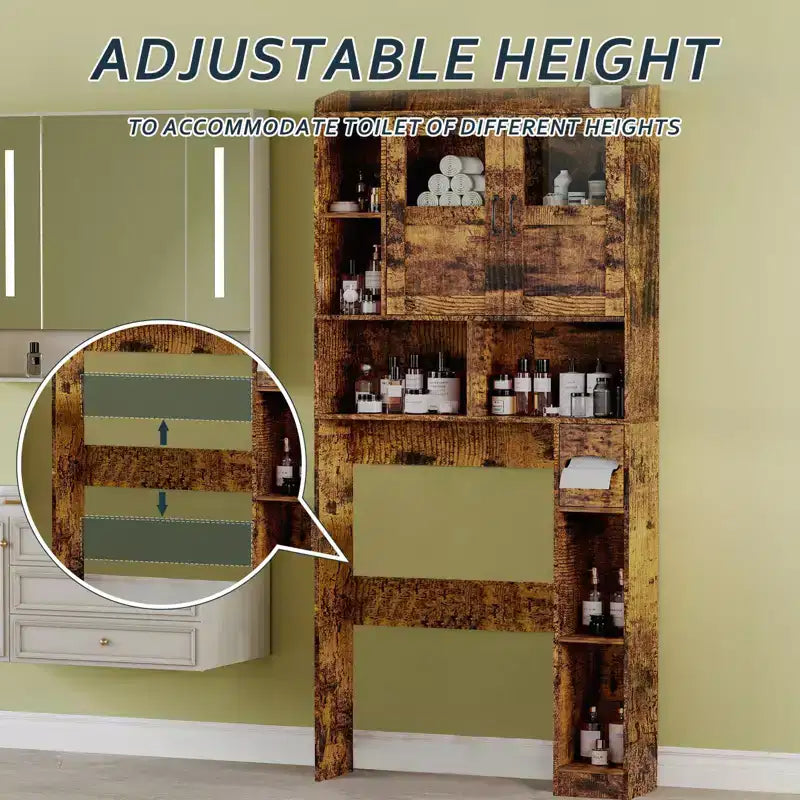 Meuble de rangement de ferme au-dessus des toilettes avec portes de grange et porte-rouleau de papier toilette