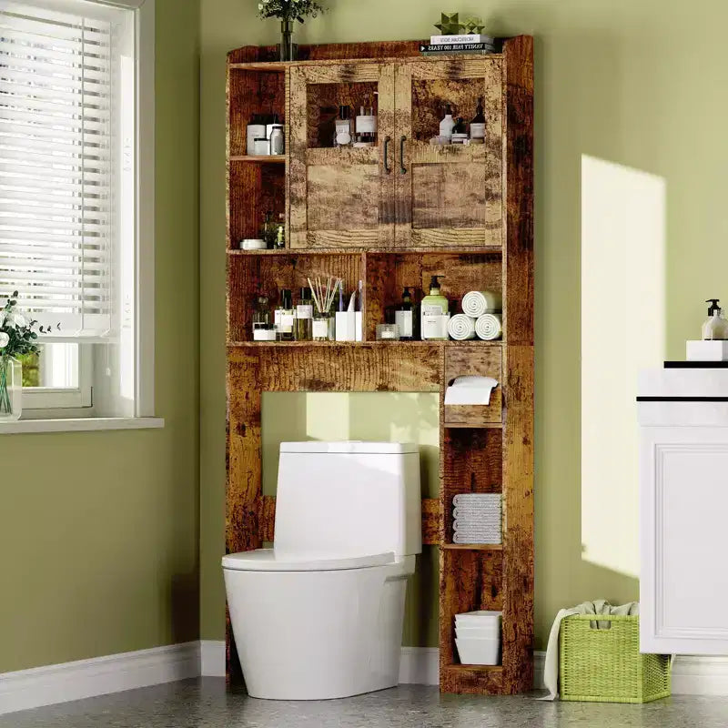 GustoWave Farmhouse Over The Toilet Storage Cabinet with 2 Barn Door & Toilet Paper Holder Stand, Home Space-Saving Toilet Rack
