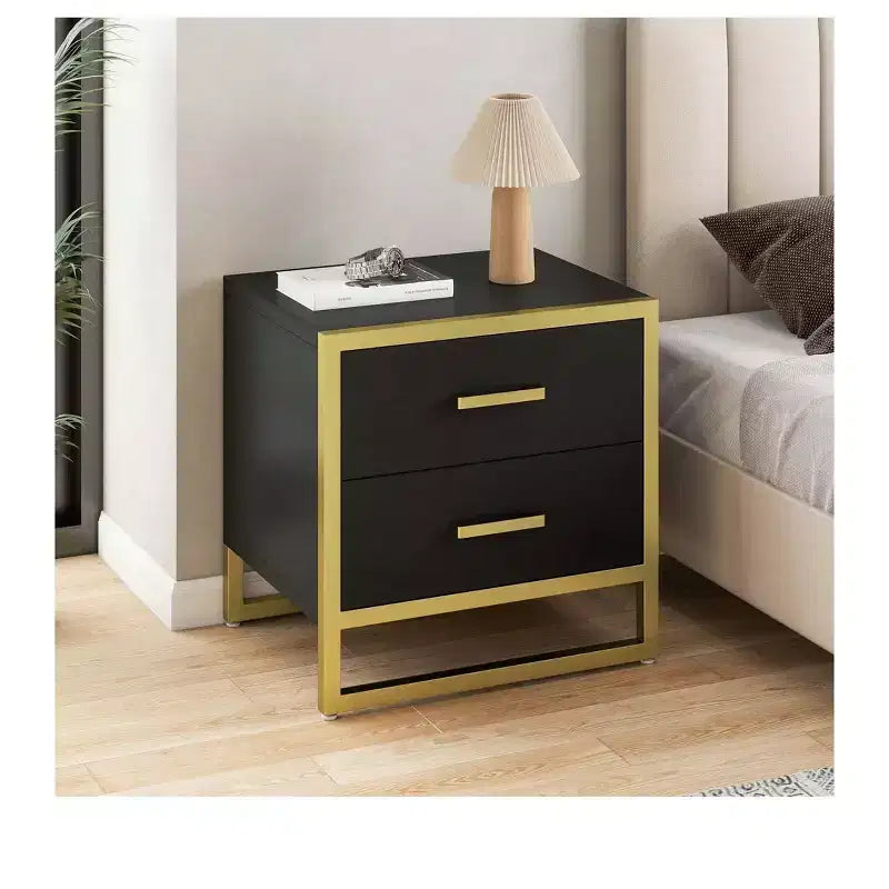Modern Nightstand With 2 Drawers, Small Wooden Bedside Table With Storage, Modern Bedside Bed Table With Metal Frame For Small Space