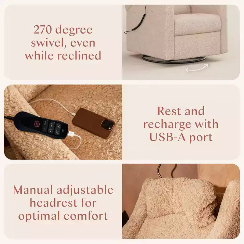 Fauteuil inclinable électrique et planeur pivotant avec fonctions chauffante et massante