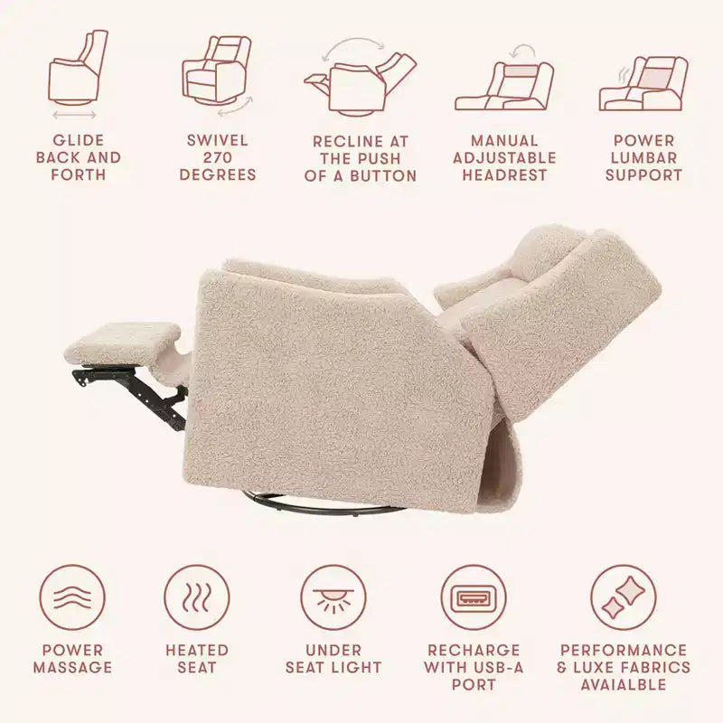 Fauteuil inclinable électrique et planeur pivotant avec fonctions chauffante et massante