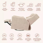 Fauteuil inclinable électrique et planeur pivotant avec fonctions chauffante et massante