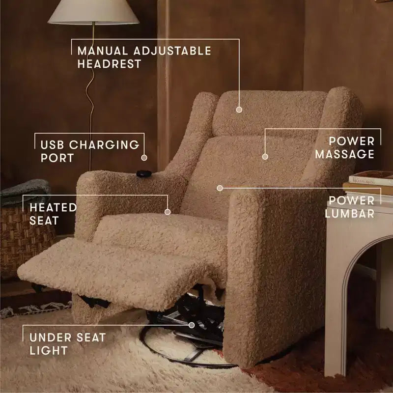 Fauteuil inclinable électrique et planeur pivotant avec fonctions chauffante et massante