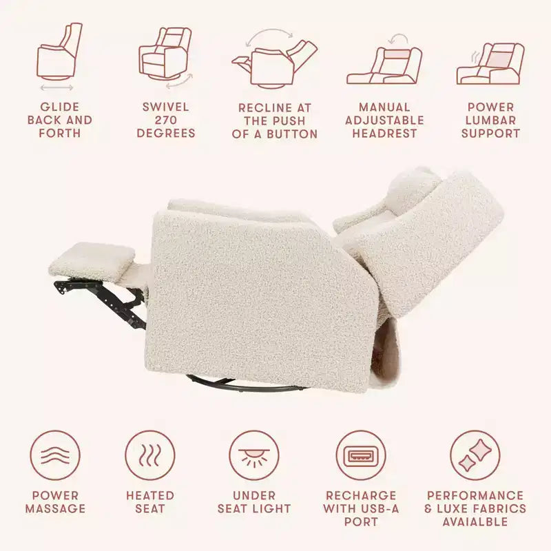 Fauteuil inclinable électrique et planeur pivotant avec fonctions chauffante et massante