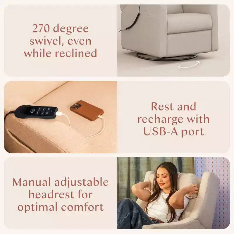 Fauteuil inclinable électrique et planeur pivotant avec fonctions chauffante et massante