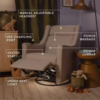 Fauteuil inclinable électrique et planeur pivotant avec fonctions chauffante et massante