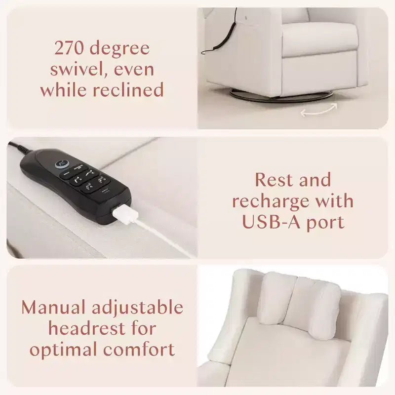 Fauteuil inclinable électrique et planeur pivotant avec fonctions chauffante et massante