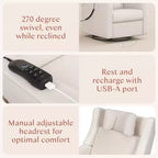 Fauteuil inclinable électrique et planeur pivotant avec fonctions chauffante et massante