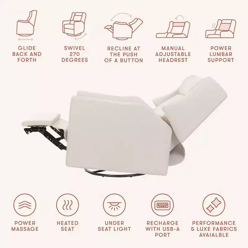 Fauteuil inclinable électrique et planeur pivotant avec fonctions chauffante et massante