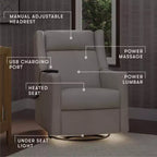 Fauteuil inclinable électrique et planeur pivotant avec fonctions chauffante et massante