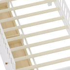 Lit mezzanine bas double avec 4 tiroirs de rangement, barrière de sécurité, tête de lit et échelle