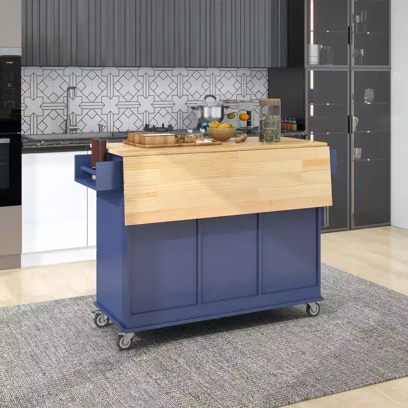 Desserte de cuisine avec plateau en bois et roulettes verrouillables