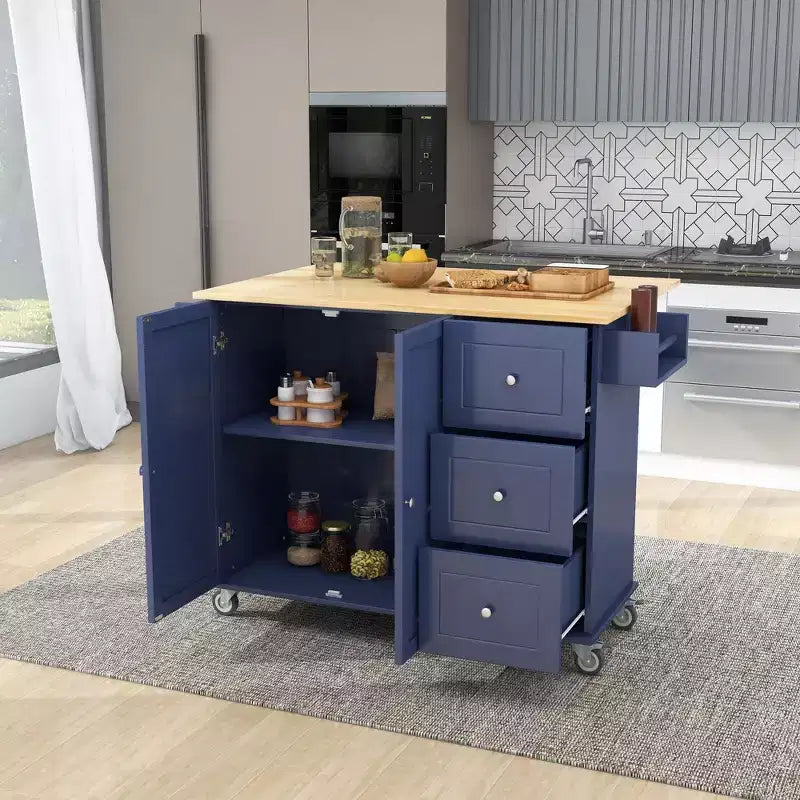 Desserte de cuisine avec plateau en bois et roulettes verrouillables