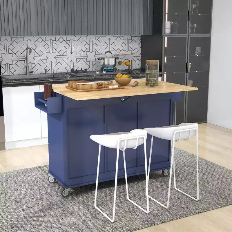 Desserte de cuisine avec plateau en bois et roulettes verrouillables