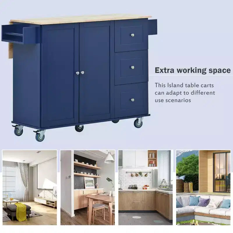 Desserte de cuisine avec plateau en bois et roulettes verrouillables