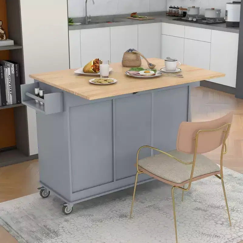 Desserte de cuisine avec plateau en bois et roulettes verrouillables