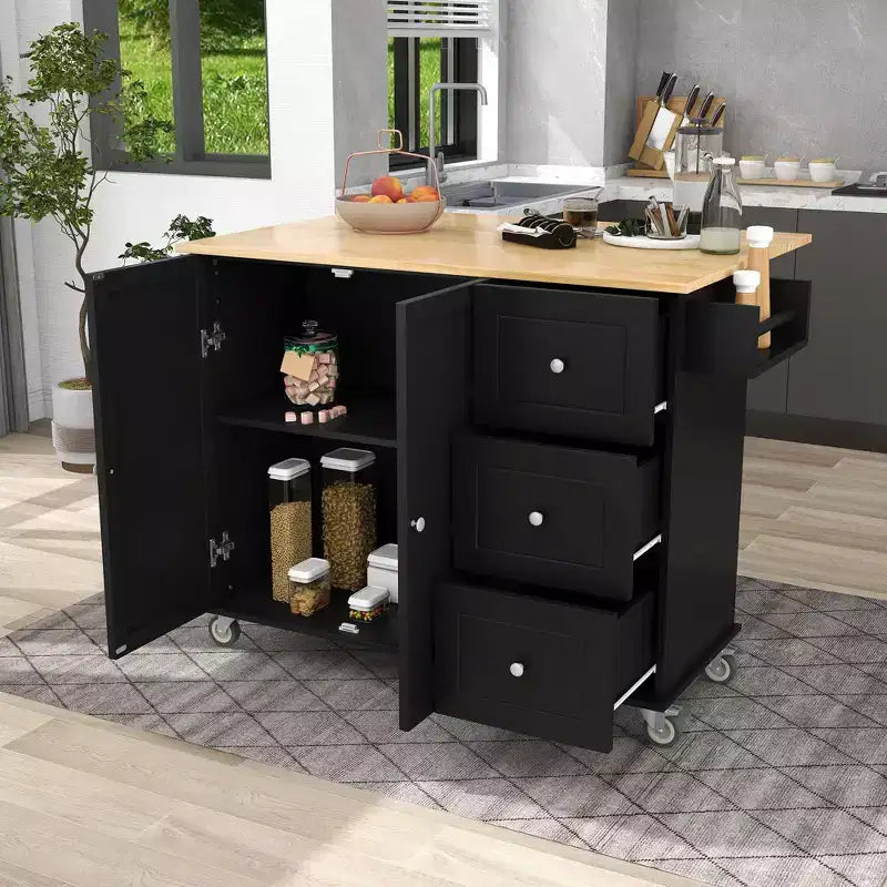 Desserte de cuisine avec plateau en bois et roulettes verrouillables