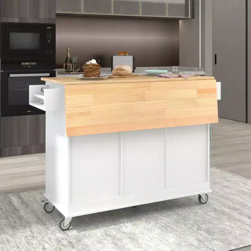 Desserte de cuisine avec plateau en bois et roulettes verrouillables